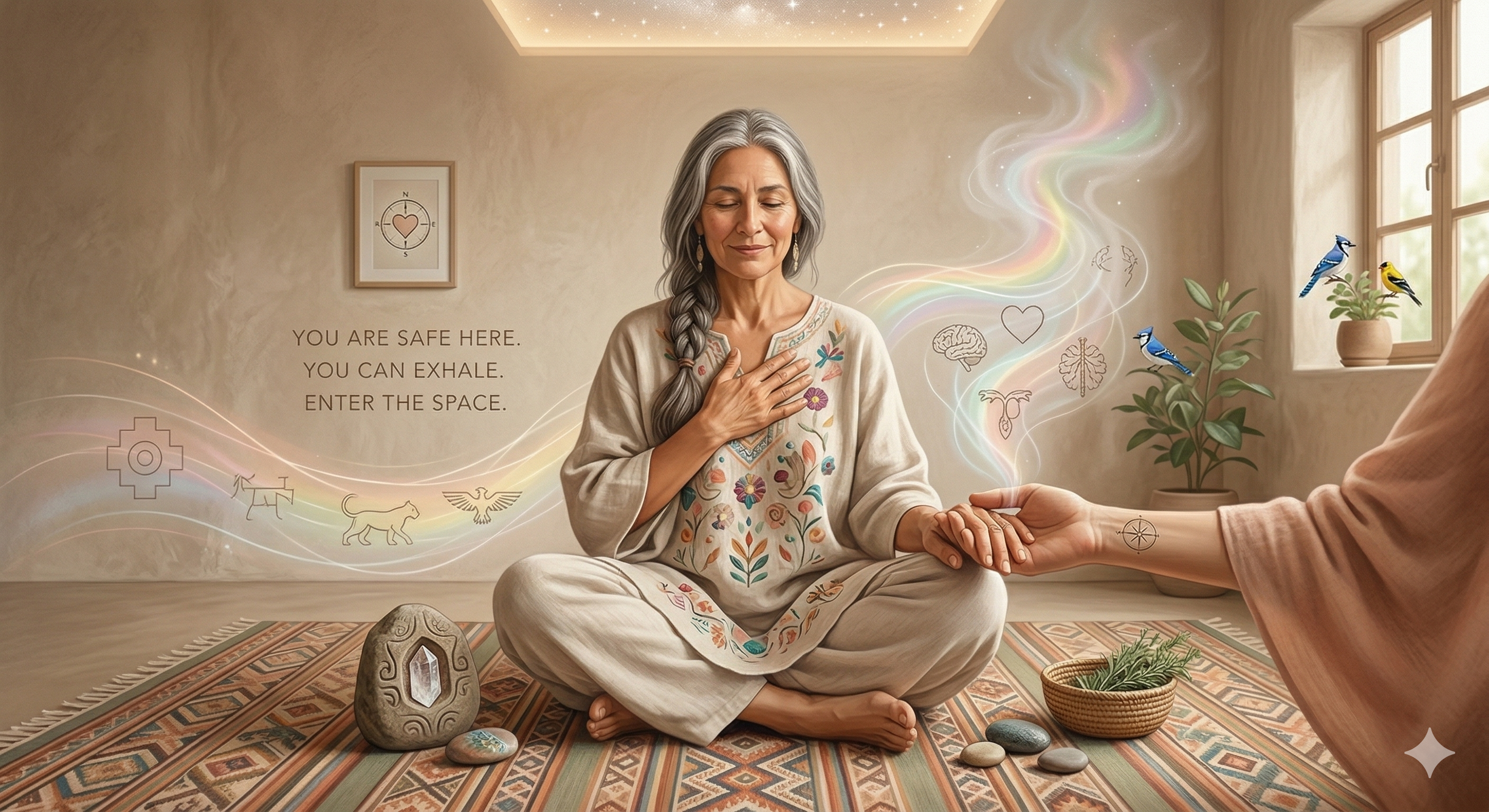 Woman meditating indoors feeling safe and held